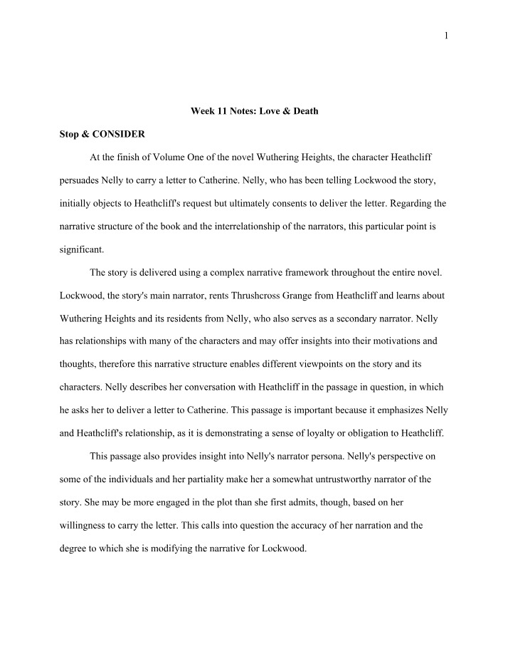 Week 11 Notes - Love and Death in Wuthering Heights