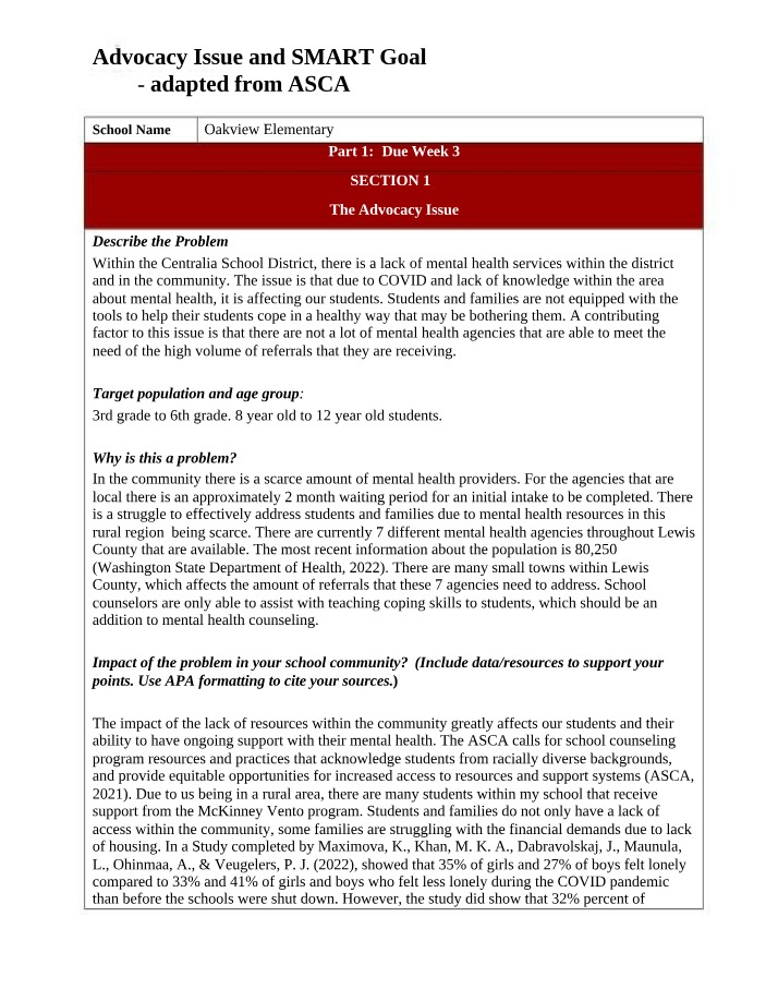 SMART Goal and Advocacy Issue