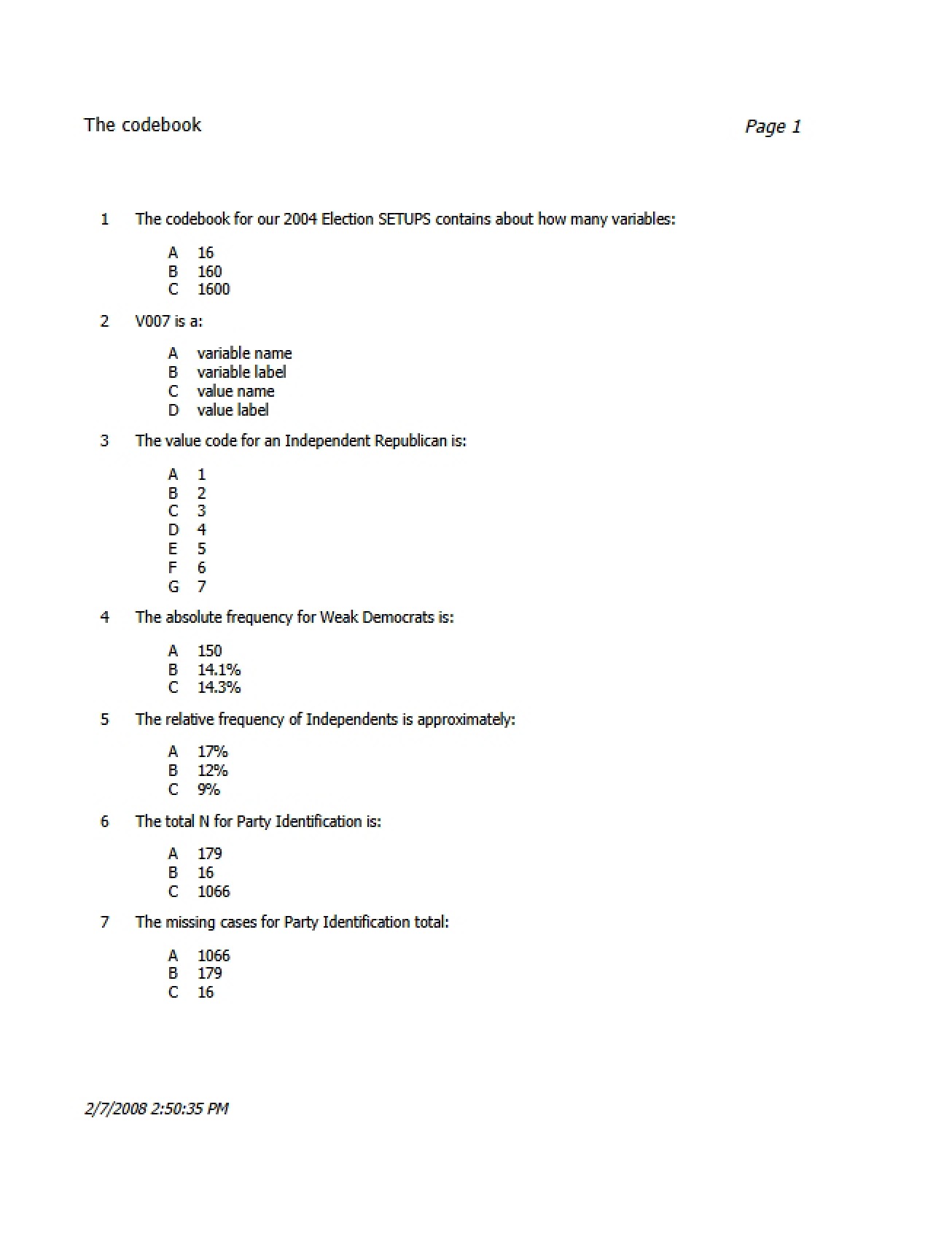 Political Science Codebook