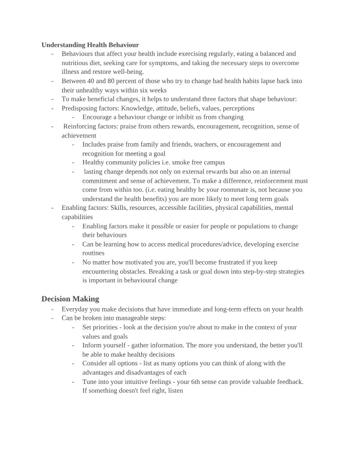 Understanding Behaviour in Health