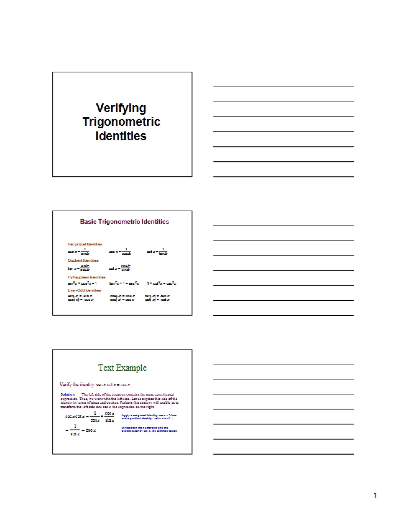 Verification of Trigonometric Identities