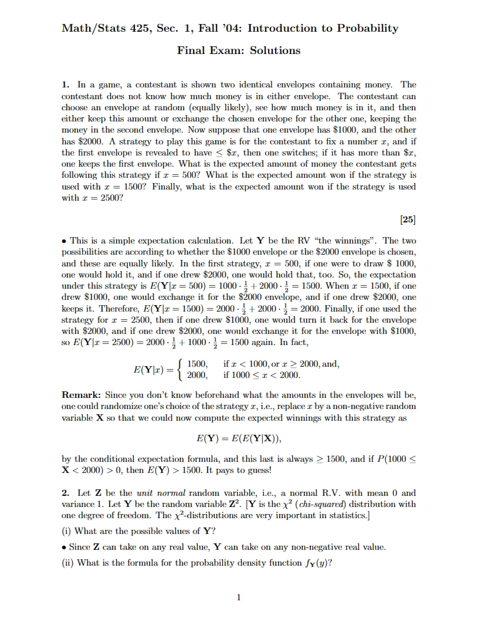 Final Exam Solutions Math 425