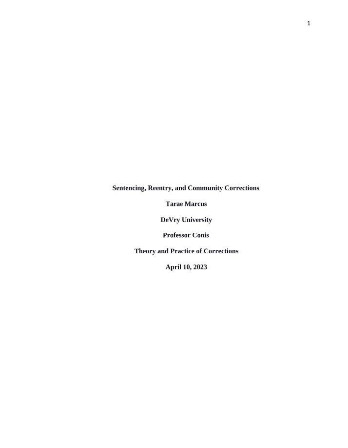 Community Corrections, Sentencing, and Reentry