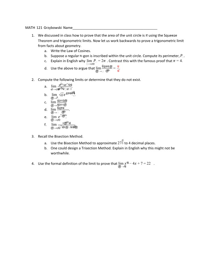 Worksheet 3 for MATH 121