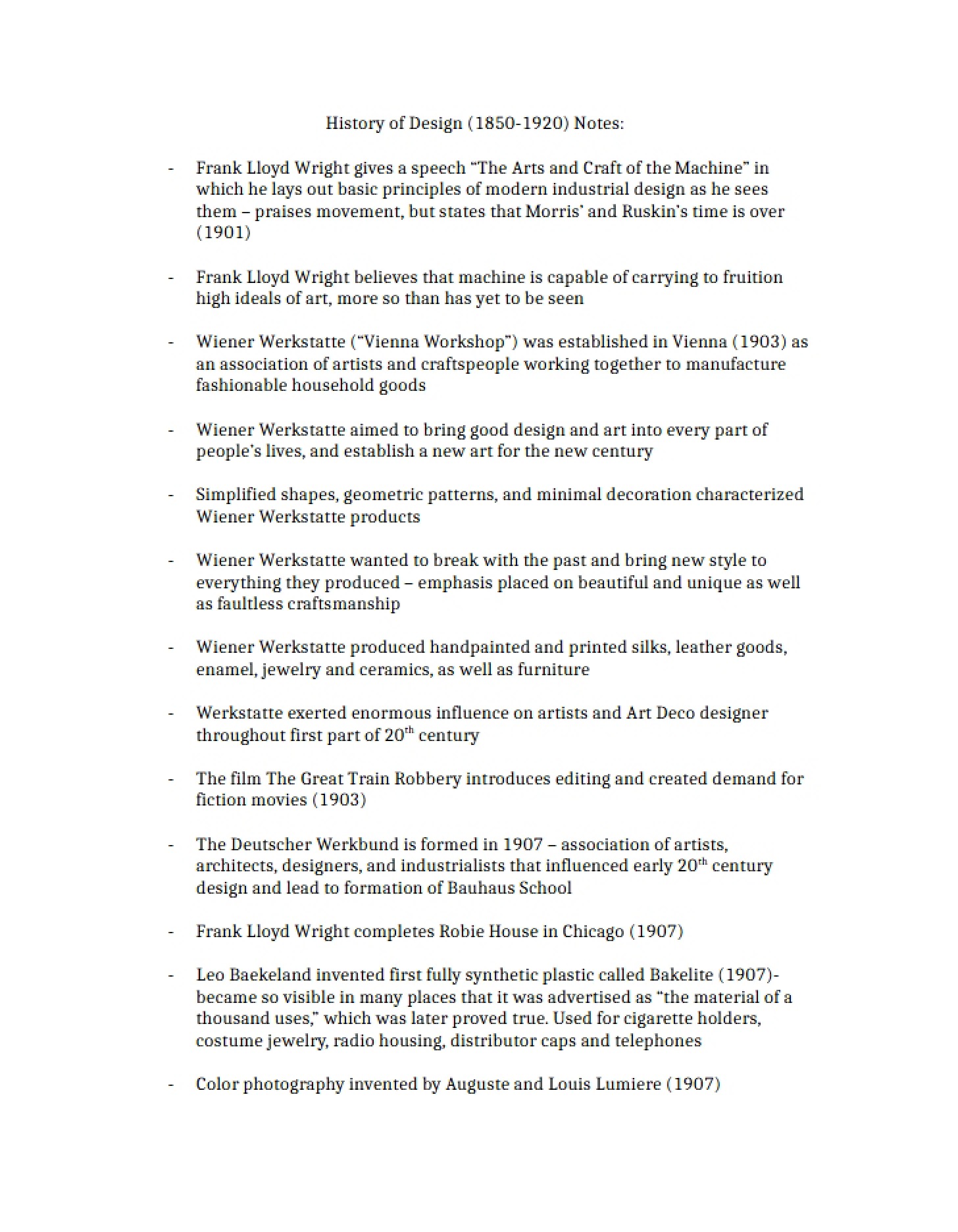 Design History (1850-1920) Part 2 Notes