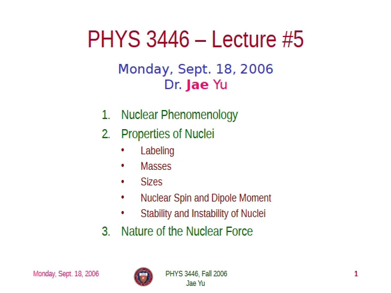 Notes from Lecture