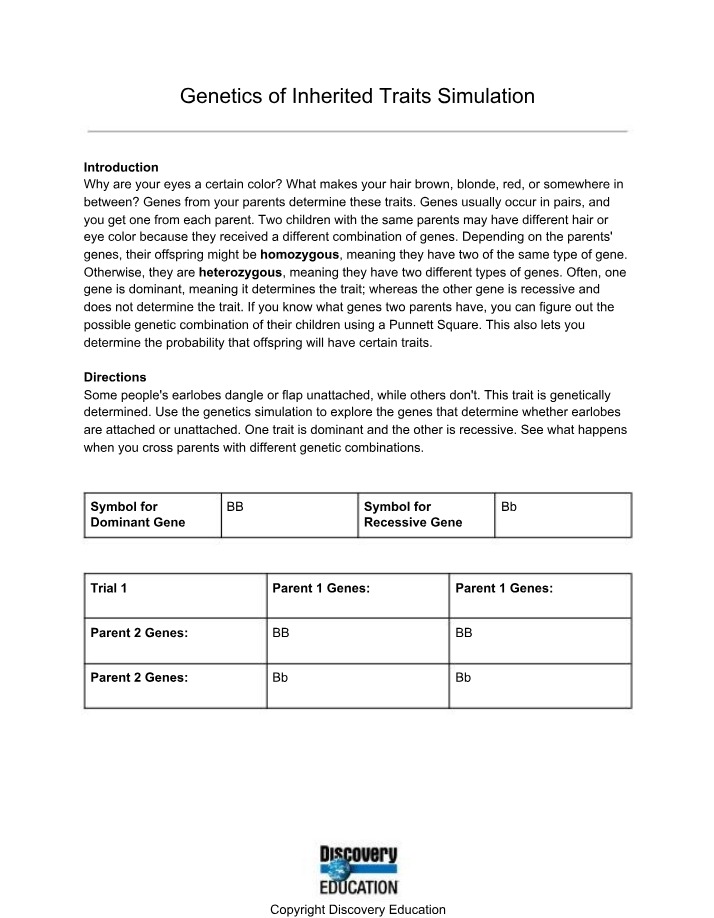 Genetics Simulation - Inherited Traits