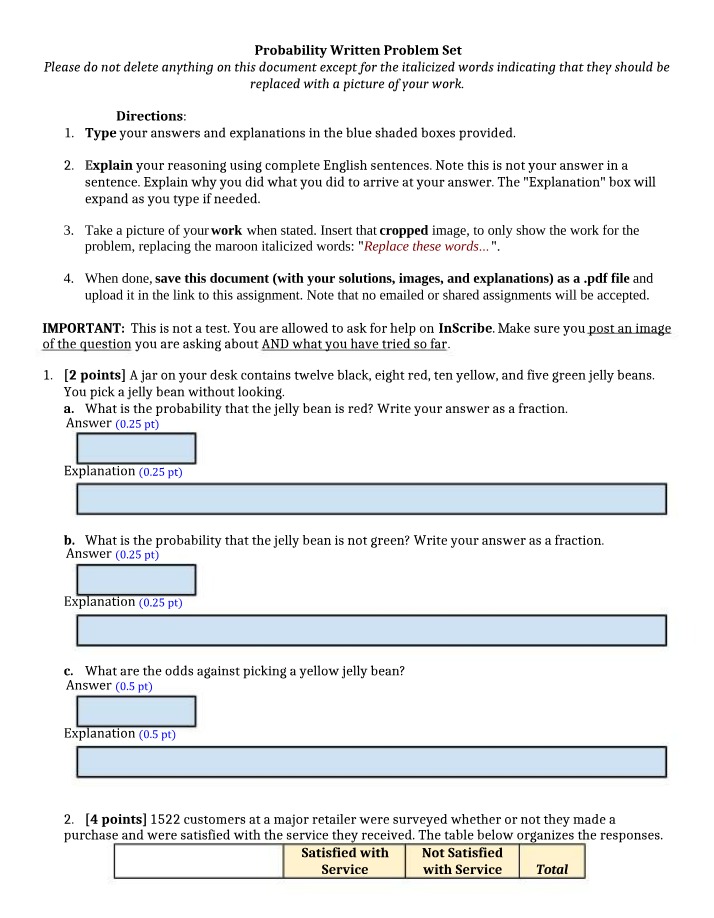 Written Probability Problem Set