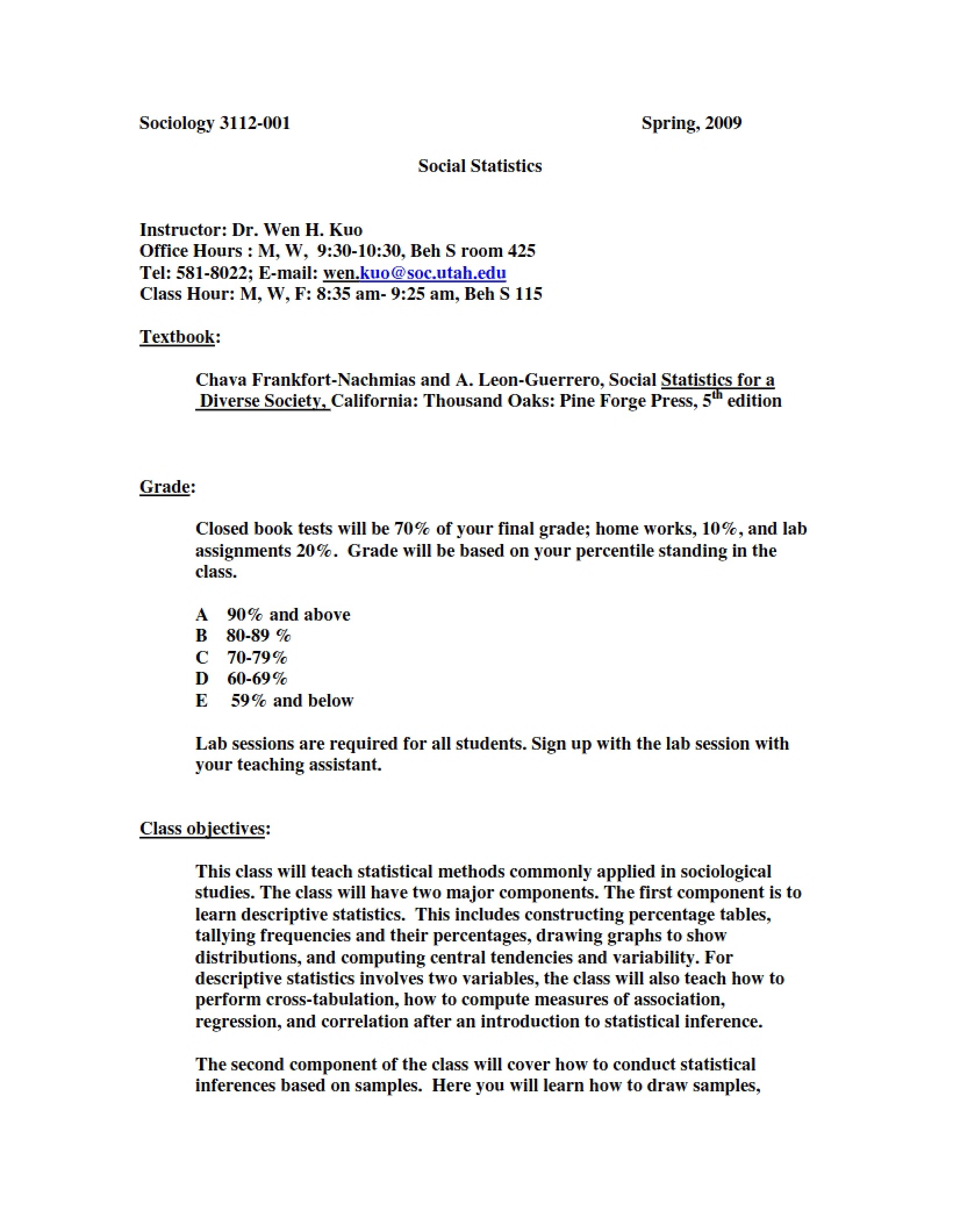 Syllabus for Social Statistics