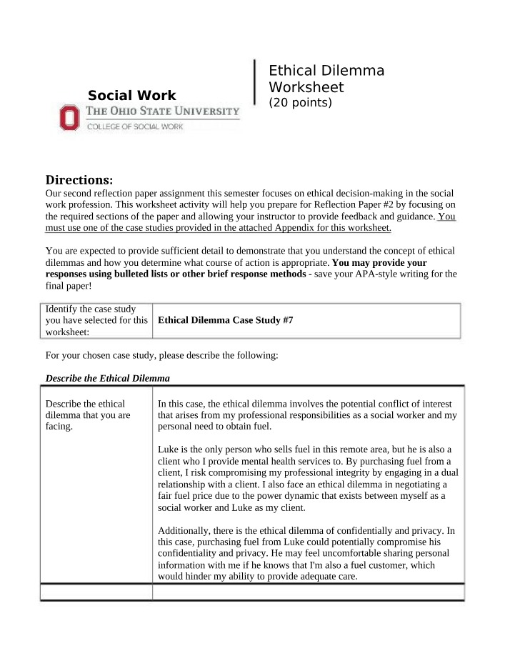 Worksheet - Ethical Dilemma