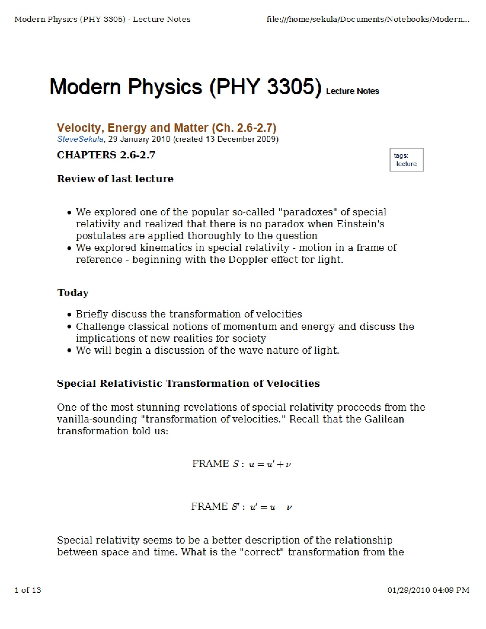 Matter, Velocity, and Energy