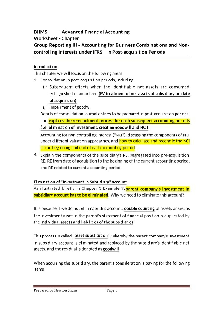 Business Combinations and Noncontrolling Interests Accounting