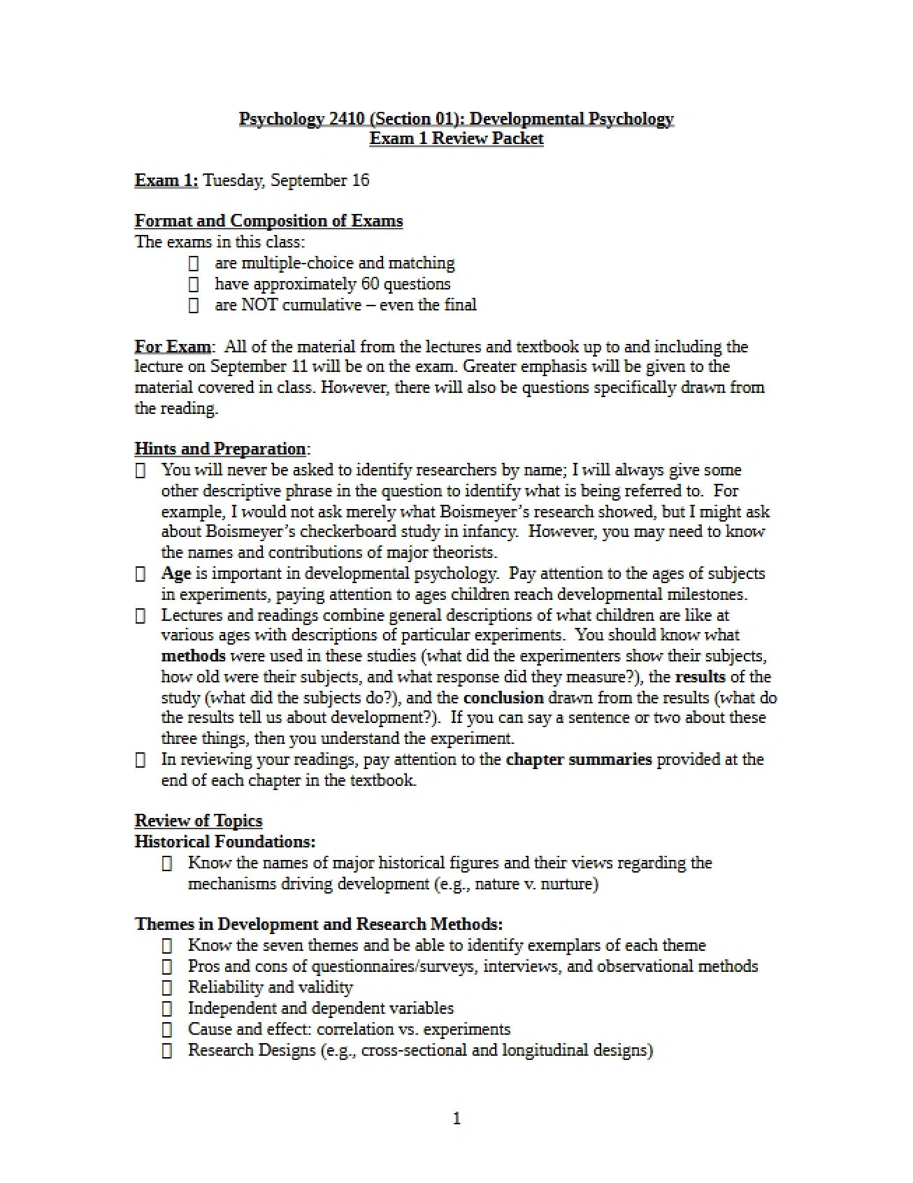 Sheet for Exam 1 Review