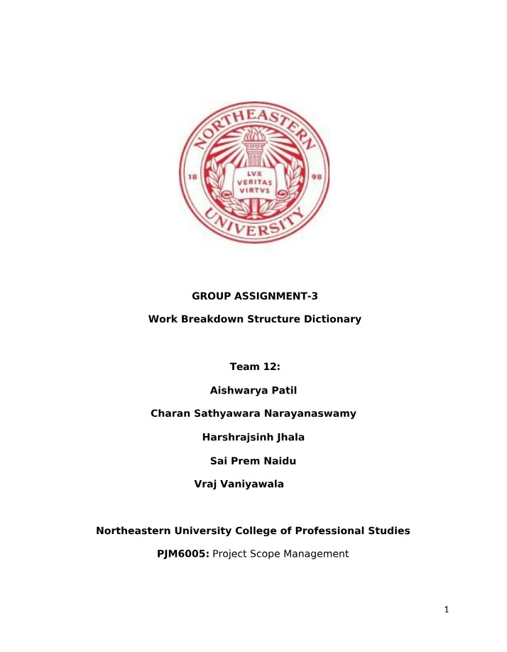 Work Breakdown Structure Dictionary for Project Scope Management