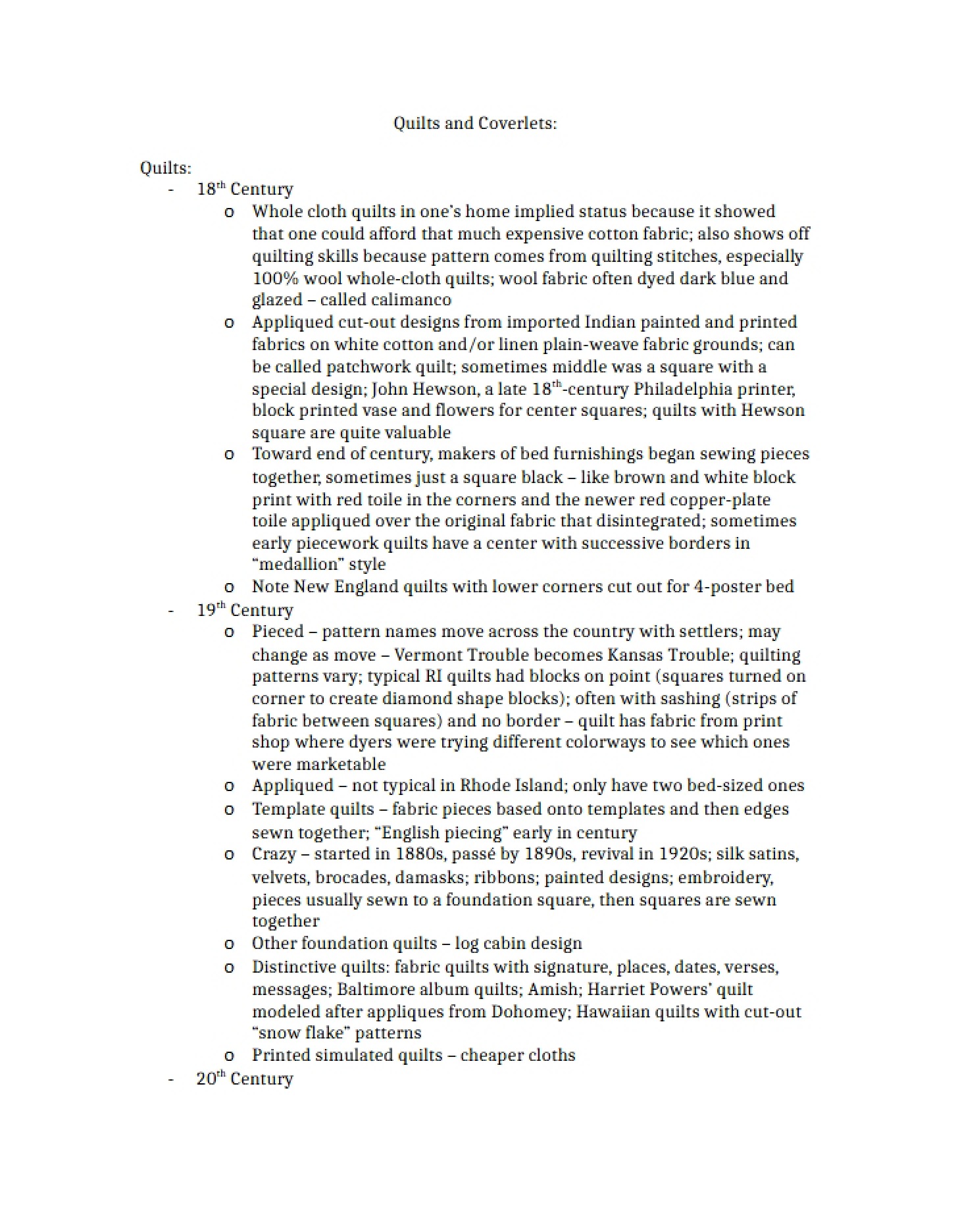 Coverlets and Quilts Notes