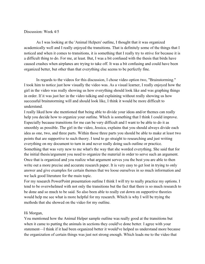 Research Outlines - Improving Transitions and Organization