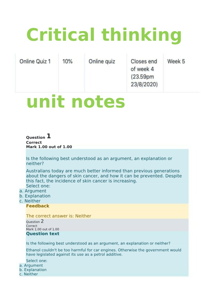 Notes - Critical Thinking Unit