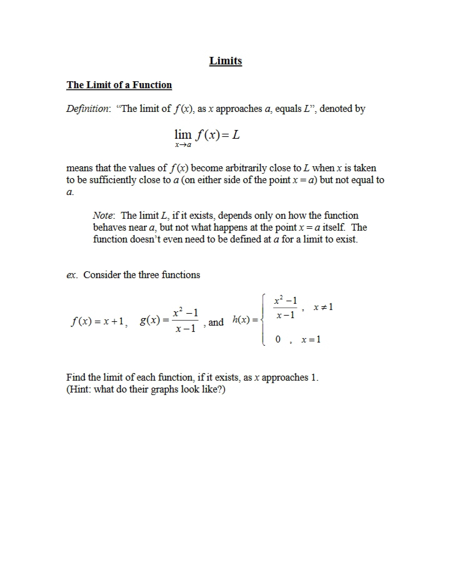 Limit Concepts Notes