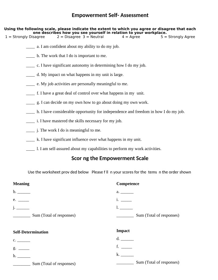 Self-Assessment for Empowerment