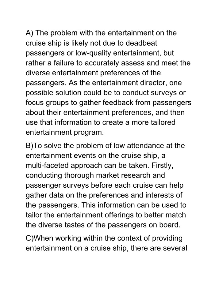 Cruise Ship Entertainment - Strategy and Management