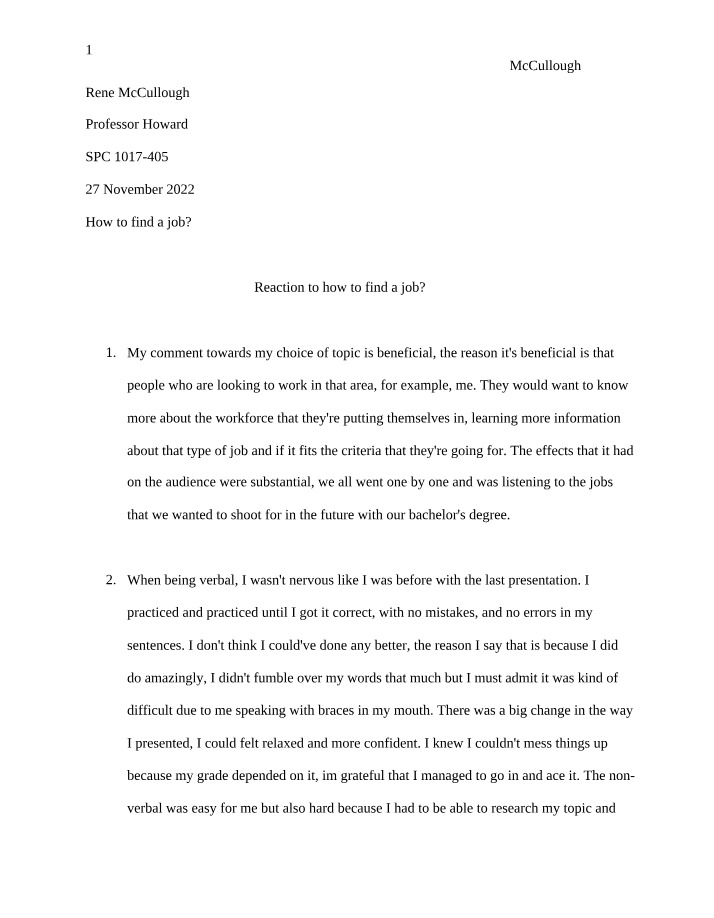 Job Hunting Reaction Paper