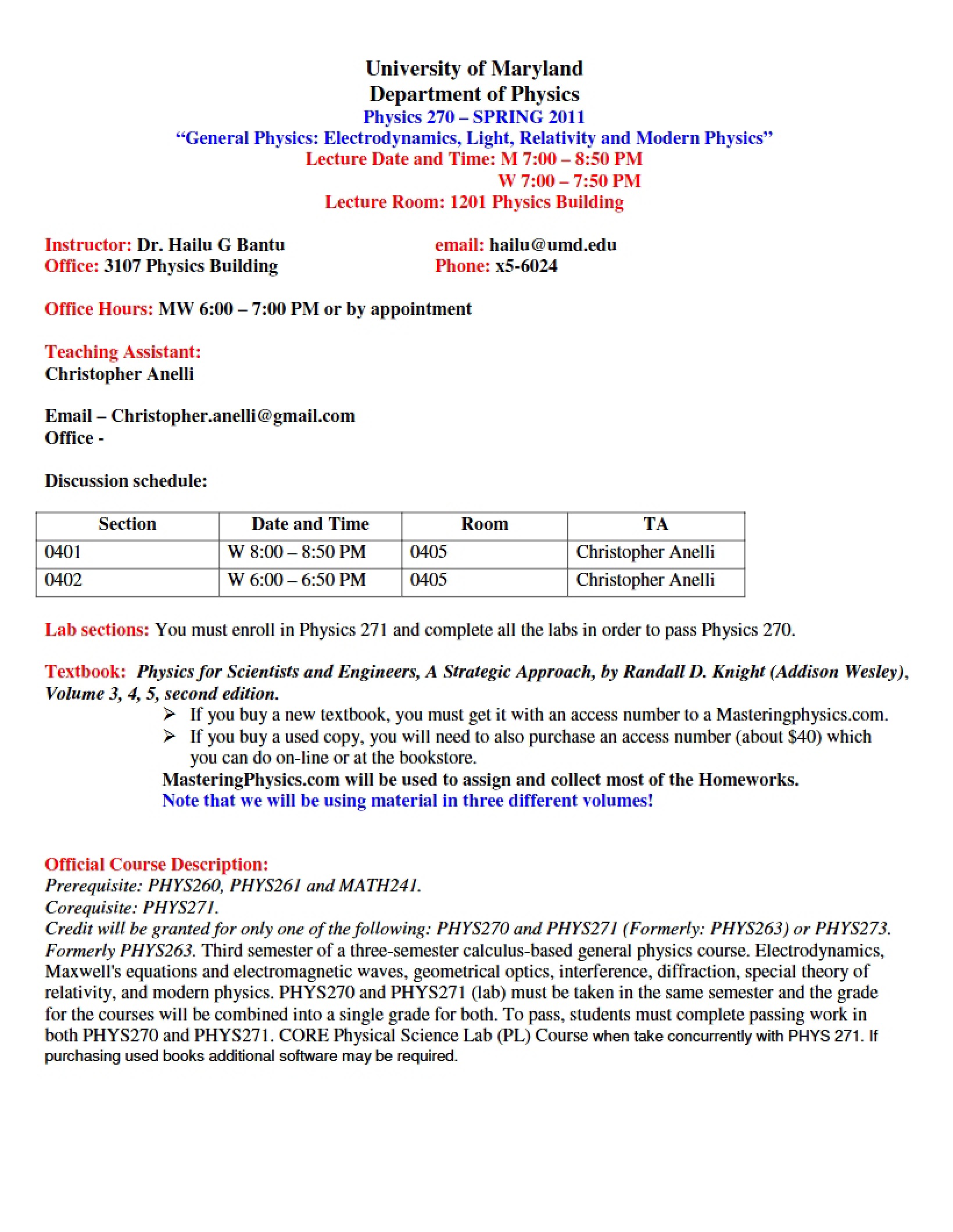 General Physics Syllabus