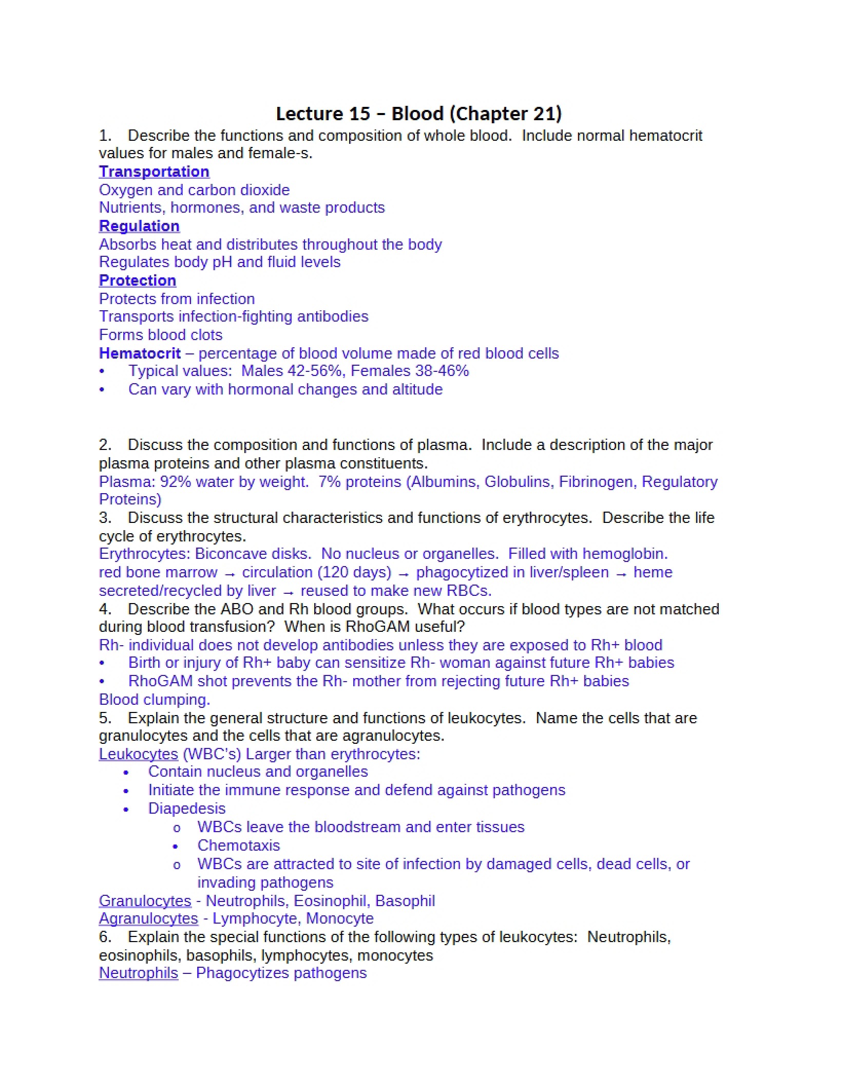 Lecture 15 - Hematology