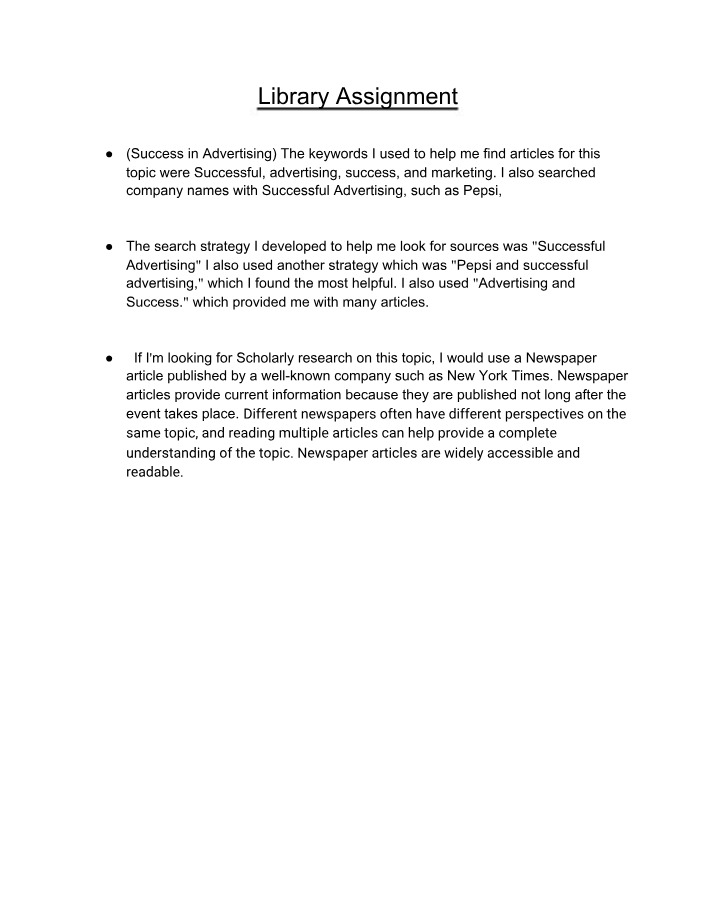 Library Assignment - Advertising Strategies and Success