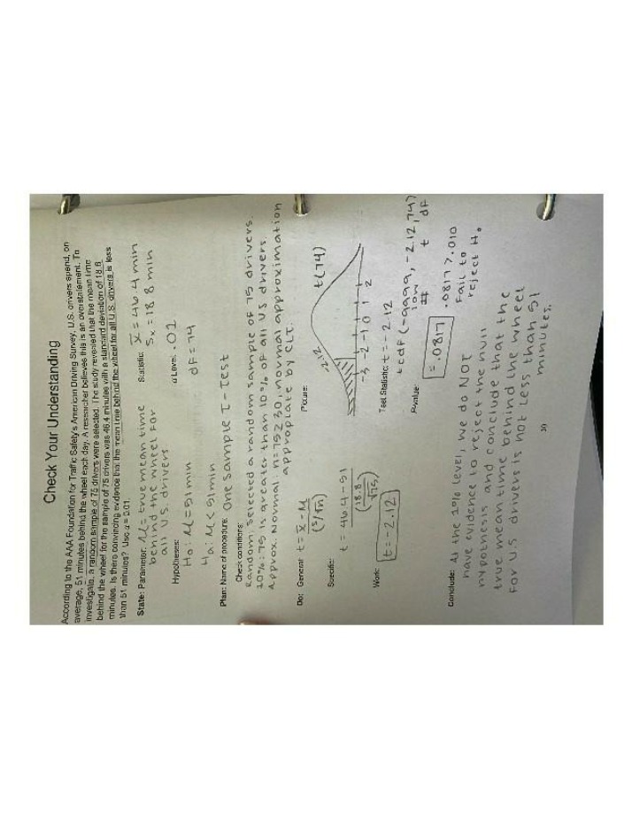 One Sample T-Test - Check Your Understanding
