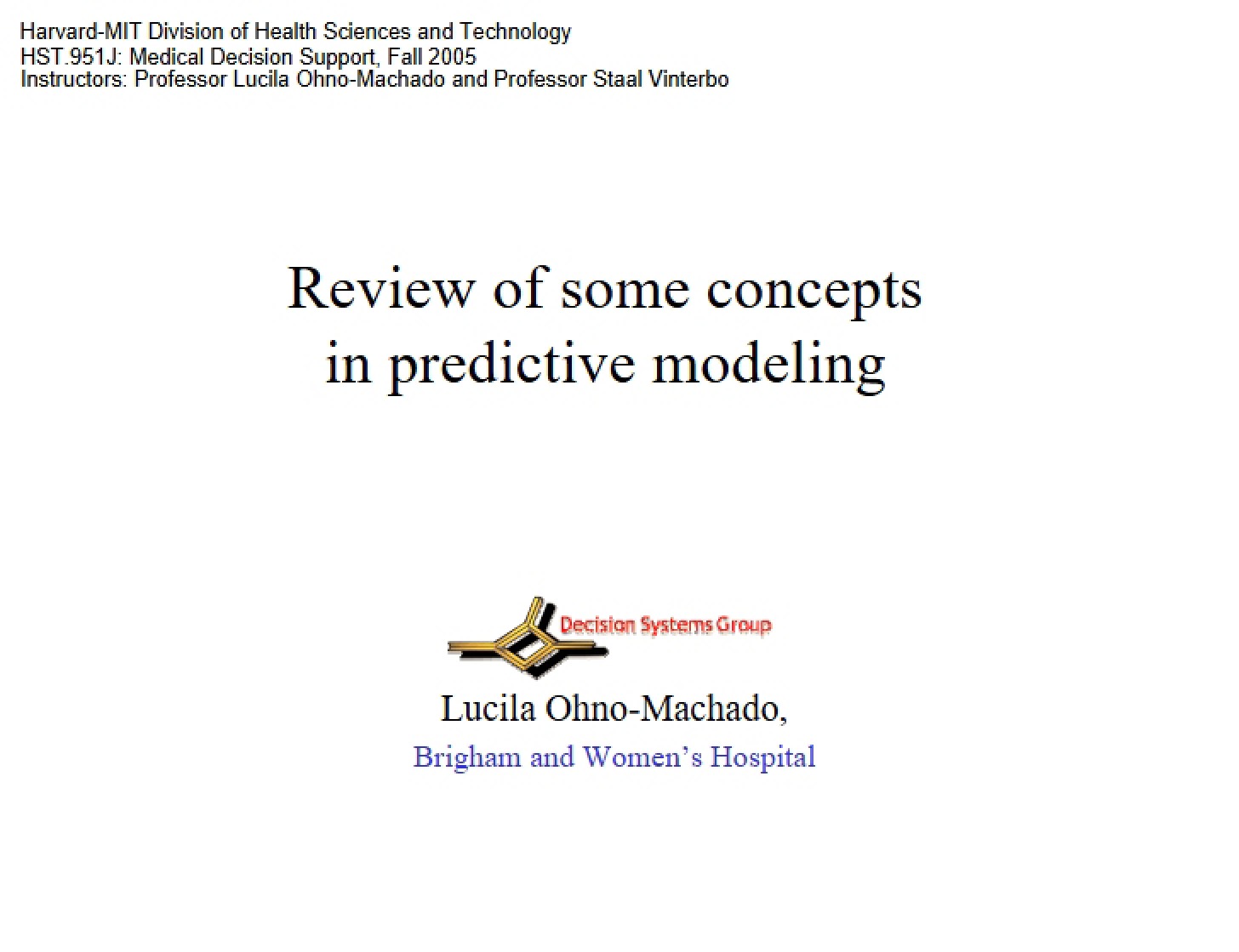 Predictive Modeling Concepts Review