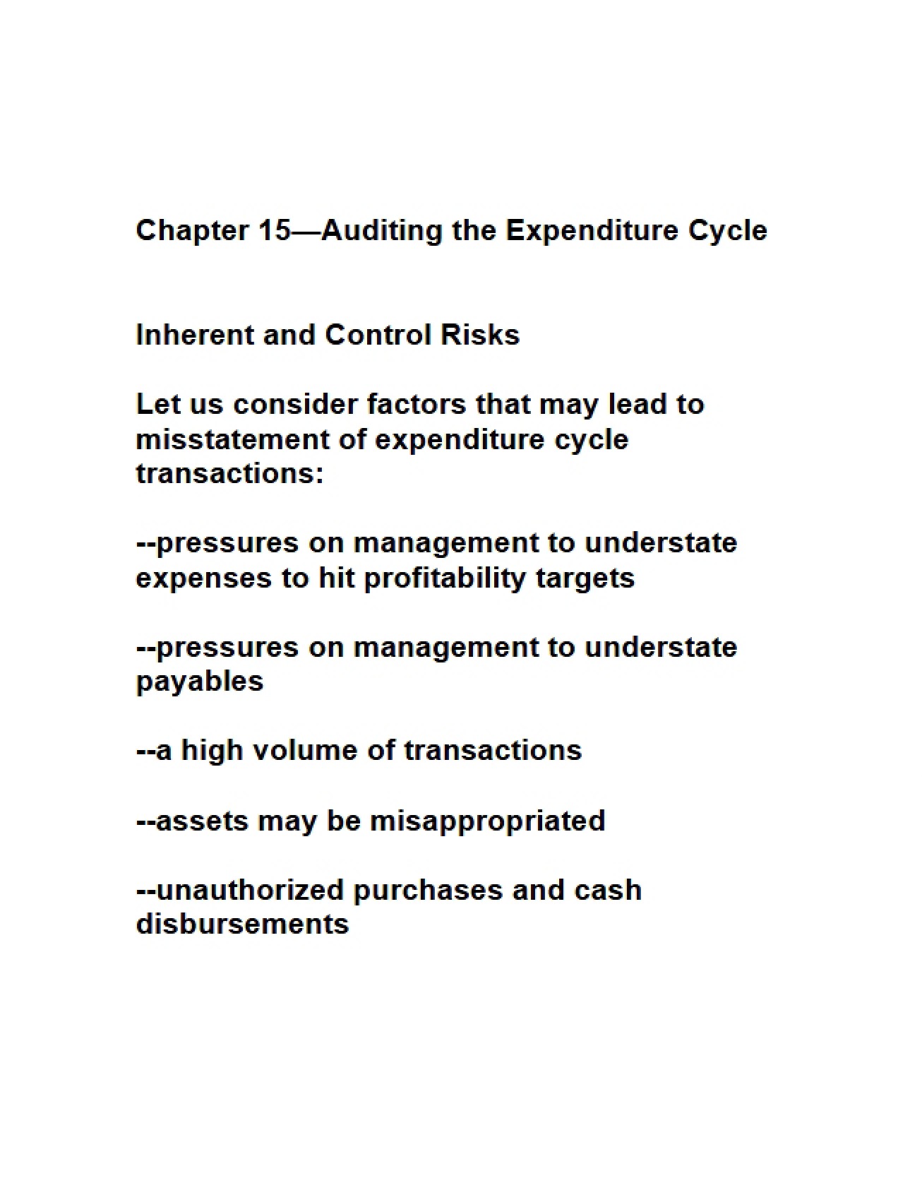 Expenditure Cycle Auditing - Chapter 15