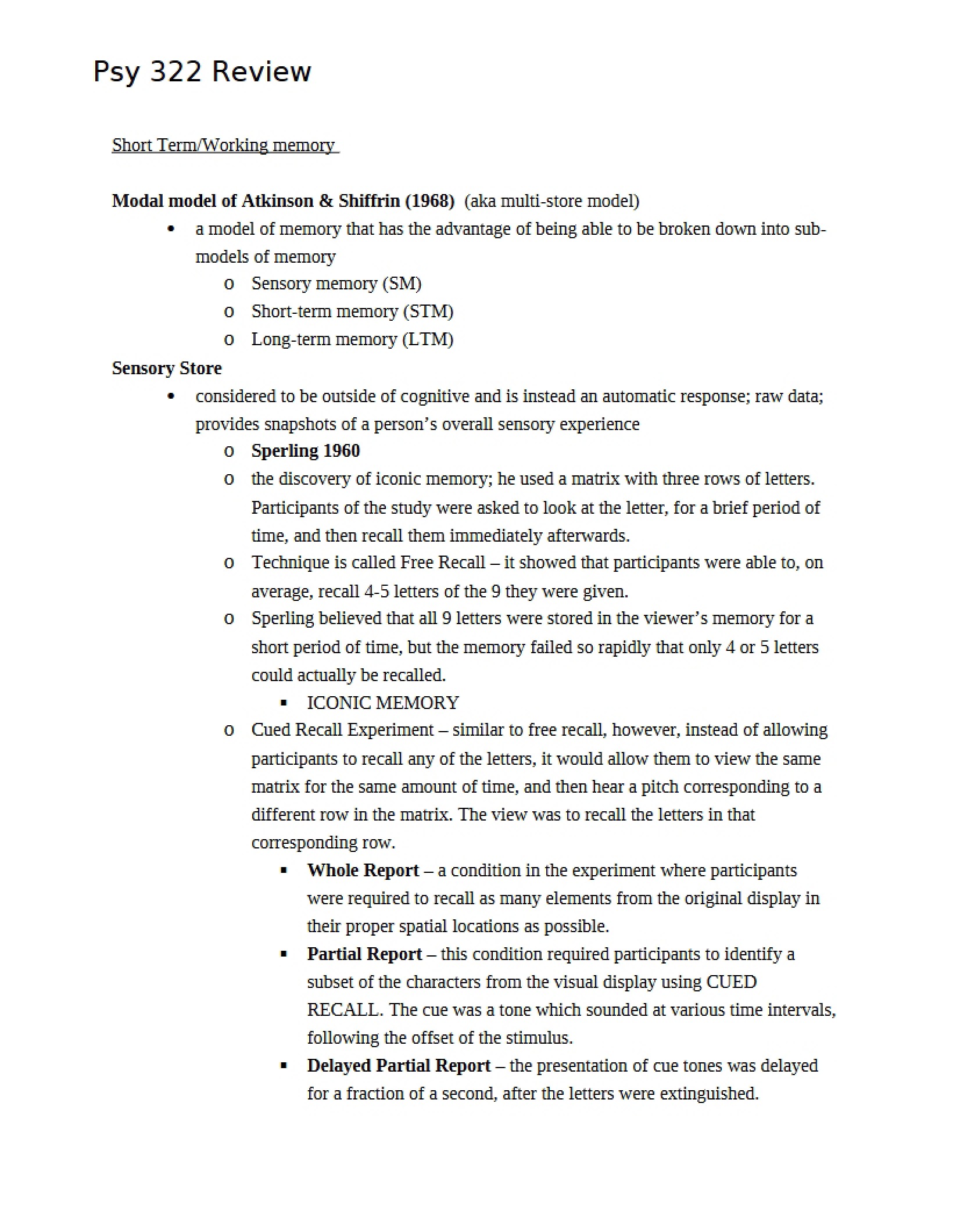 Working and Short-Term Memory