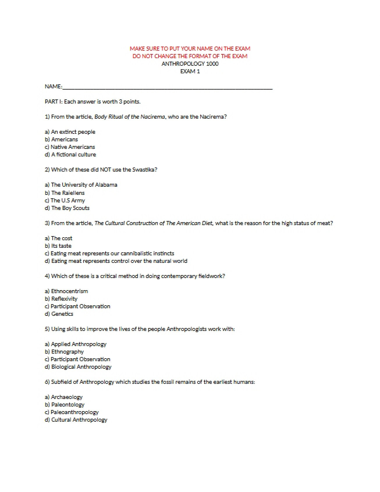 Examination I