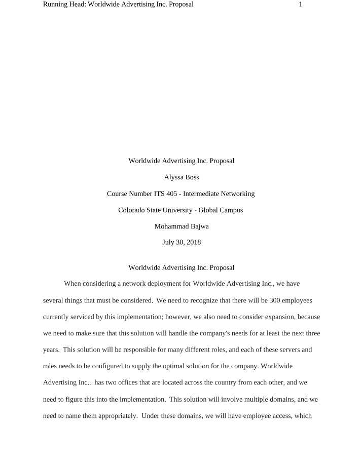 Proposal for Worldwide Advertising Inc