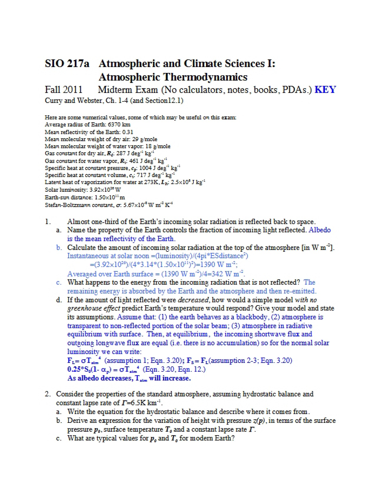 Atmospheric and Climate Sciences Midterm