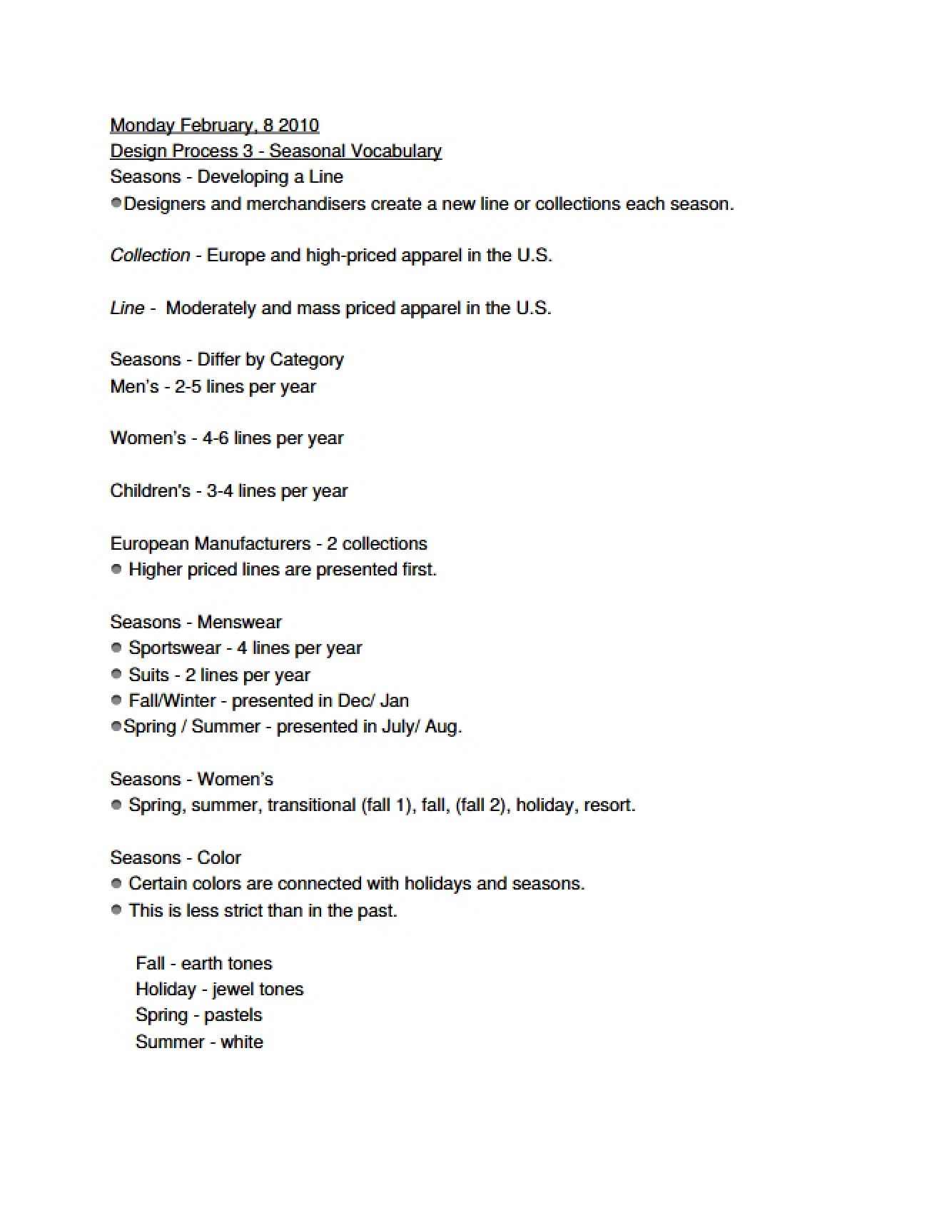 Fashion Class Notes