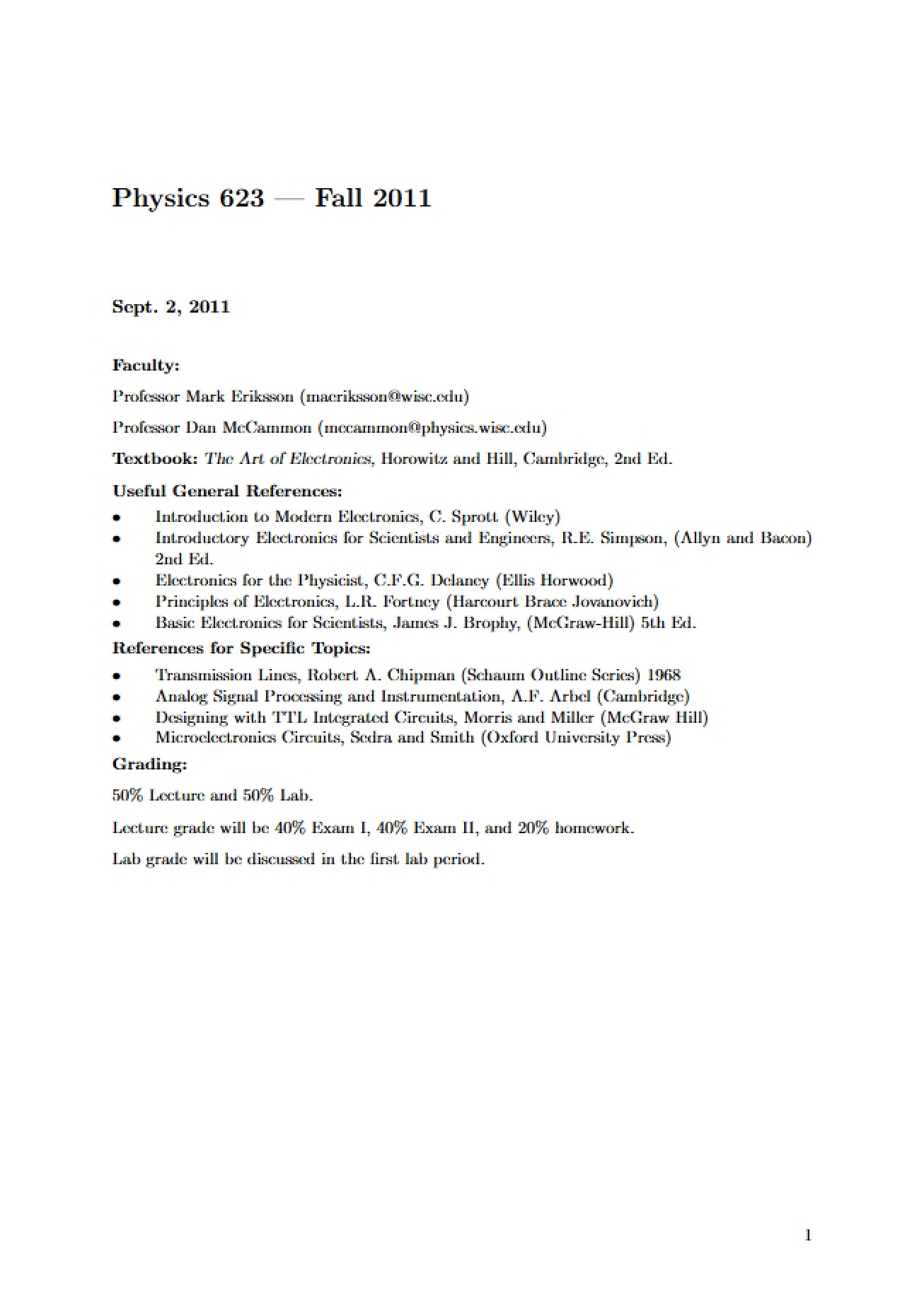 Course Syllabus - PHYSICS 623