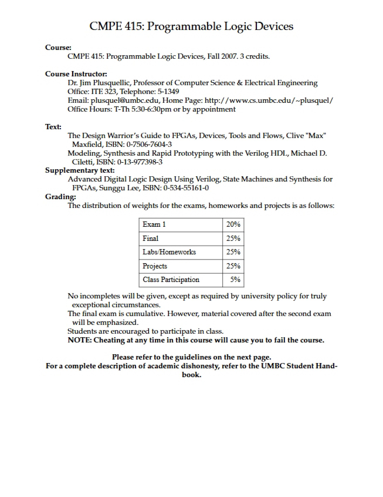 Course Outline for CMPE 415