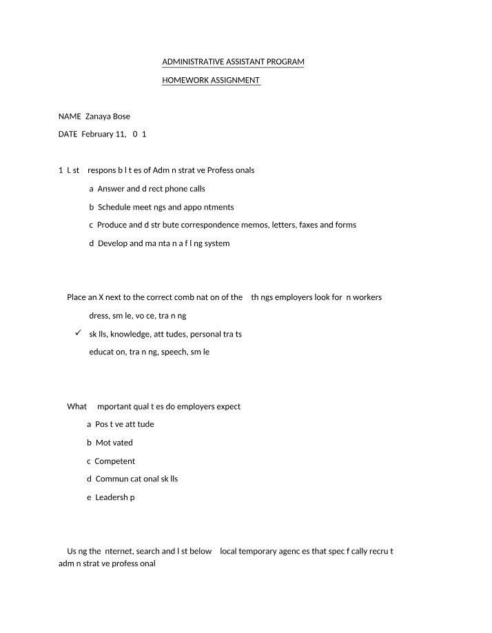 Administration Homework