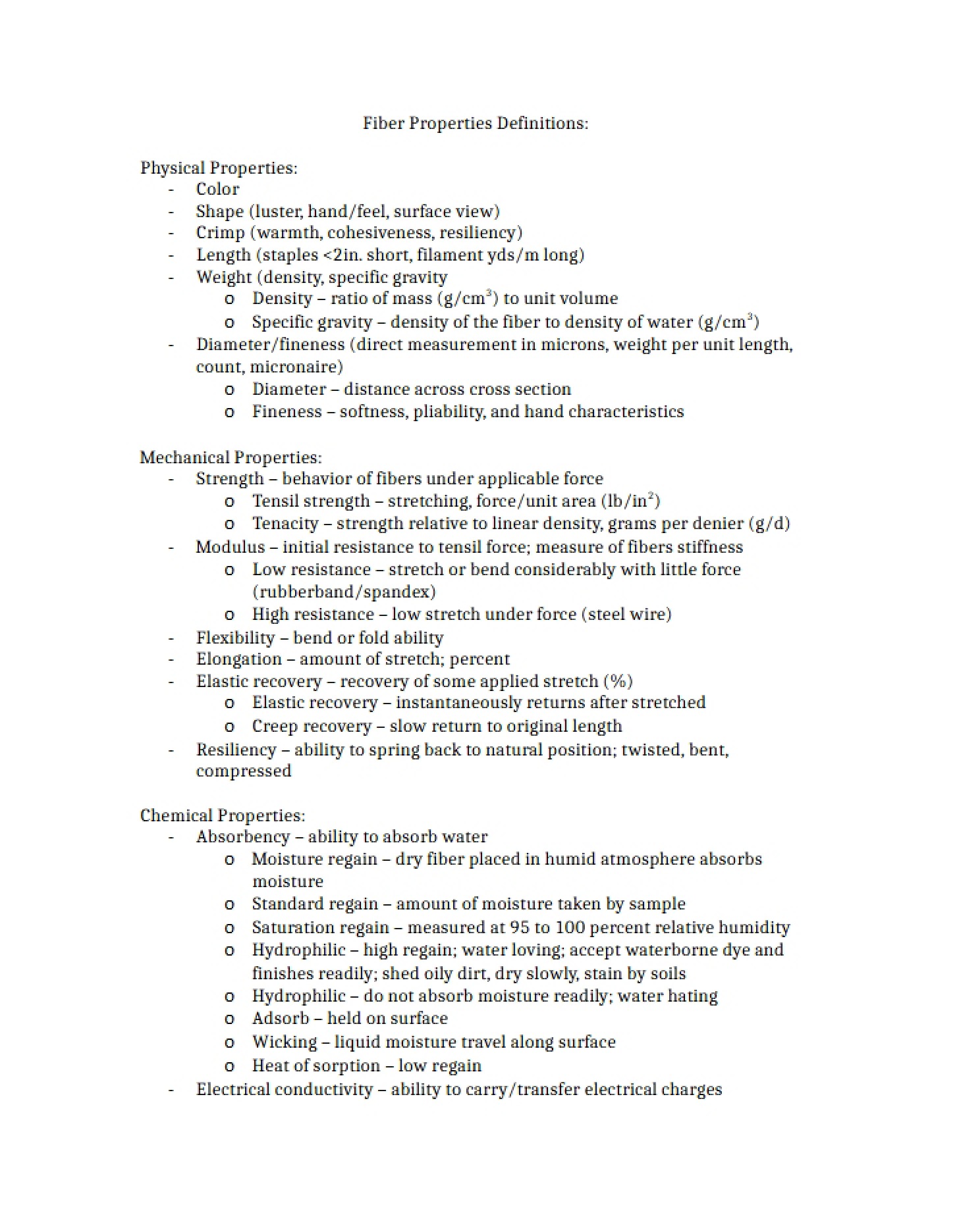 Notes Fiber Property Definitions