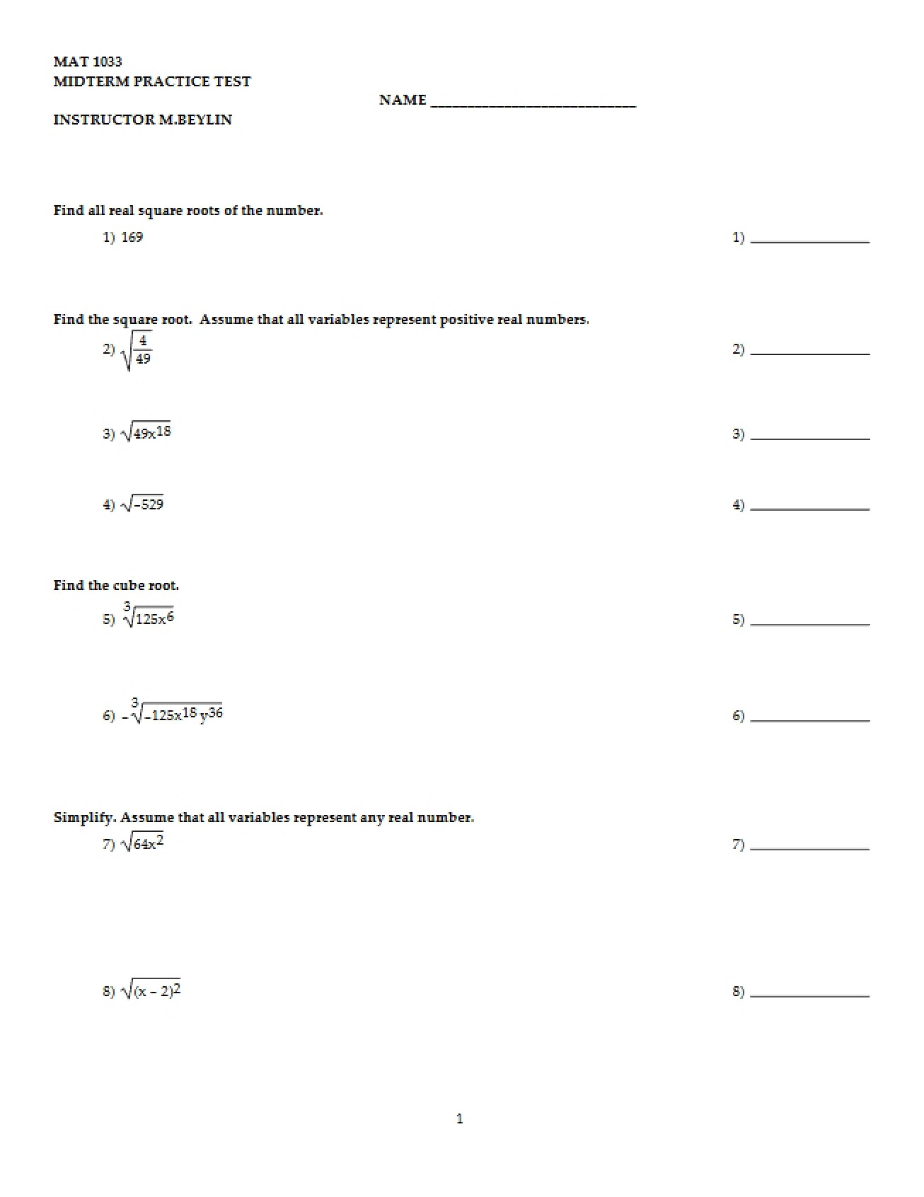 Practice Test for Midterm