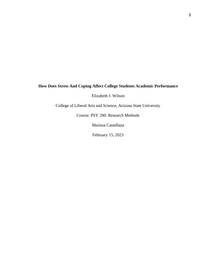 Impact of Stress and Coping on College Students