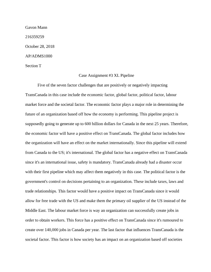 XL Pipeline Case Assignment 3