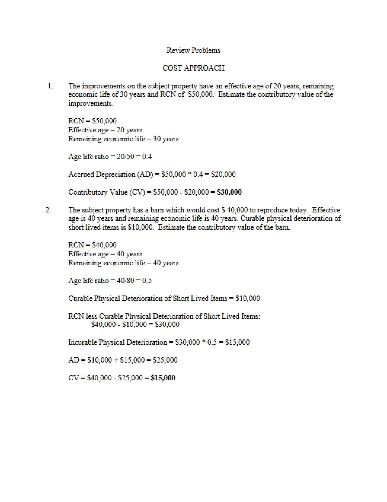 Cost Approach Review Key - Property Appraisal
