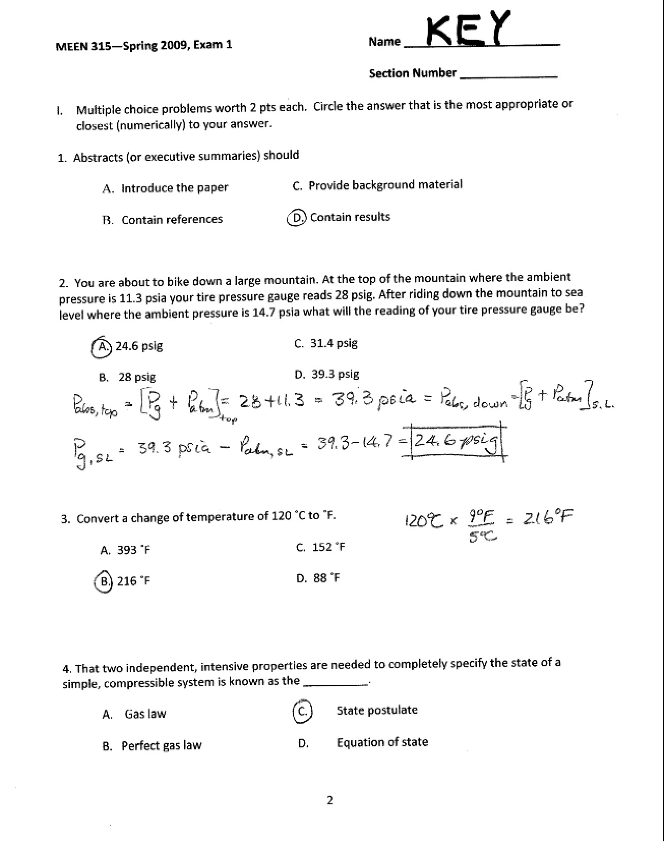 2009 Solution to Sample Exam One