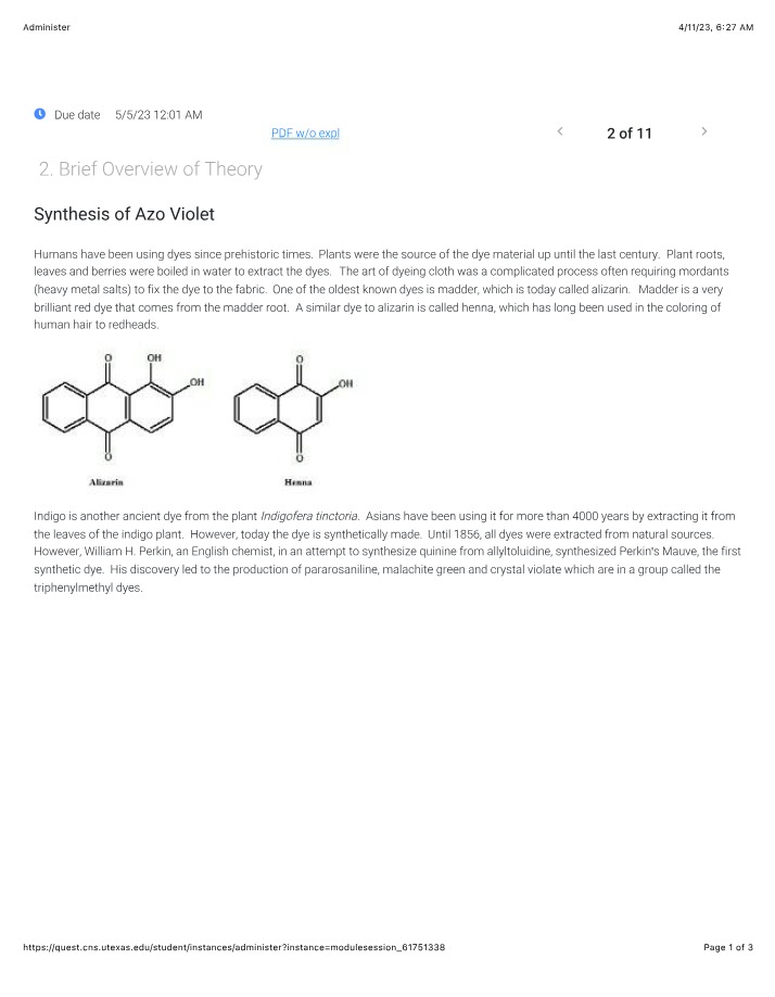 Synthesis of Azo Violet - Exploring Ancient and Synthetic Dyes
