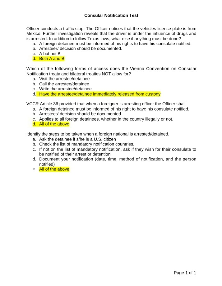 Test on Consular Notification