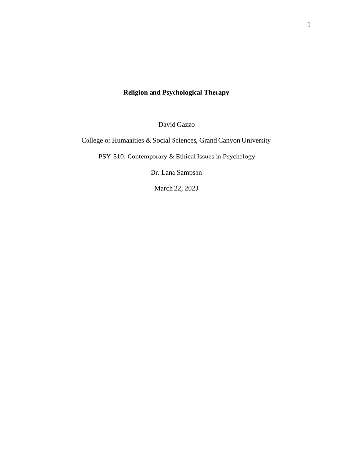 Religion and Psychological Therapy - Finding Common Ground