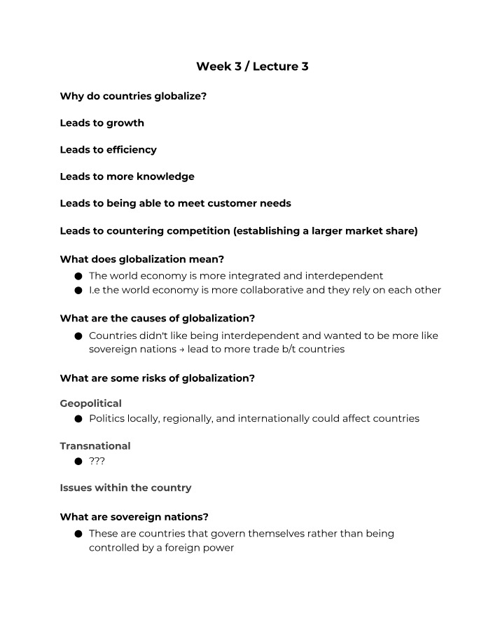 Week 3 Notes on Globalization and International Trade