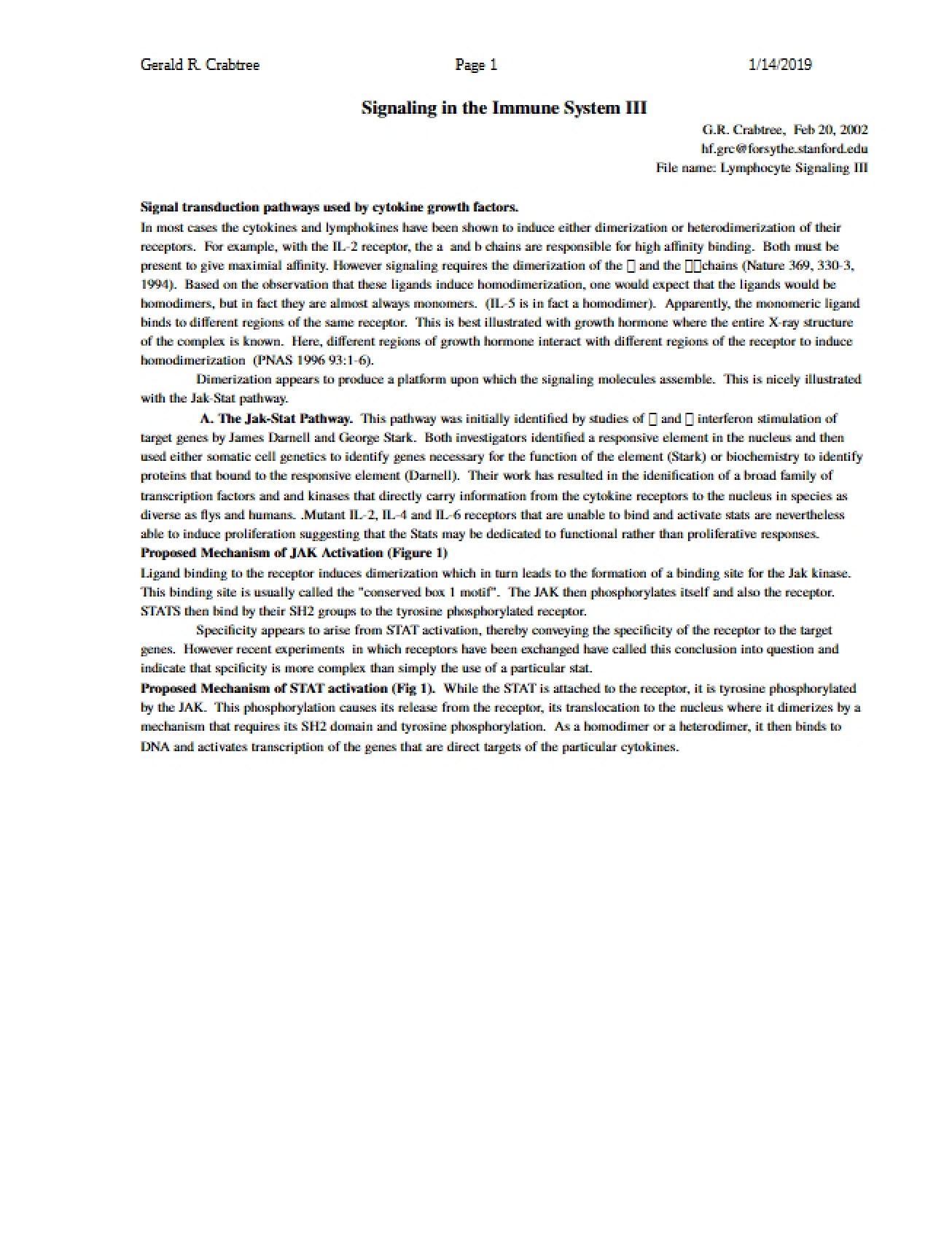 Part One of Signaling in the Immune System